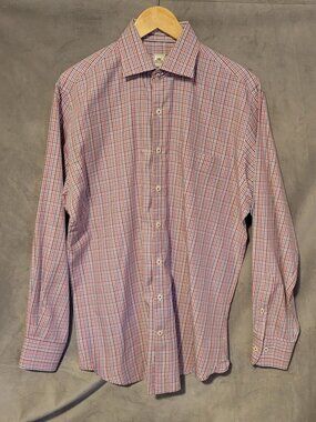 Peter Millar Button Down Long Sleeve Shirt Men’s L Crown Sport Pink Aqua Plaid